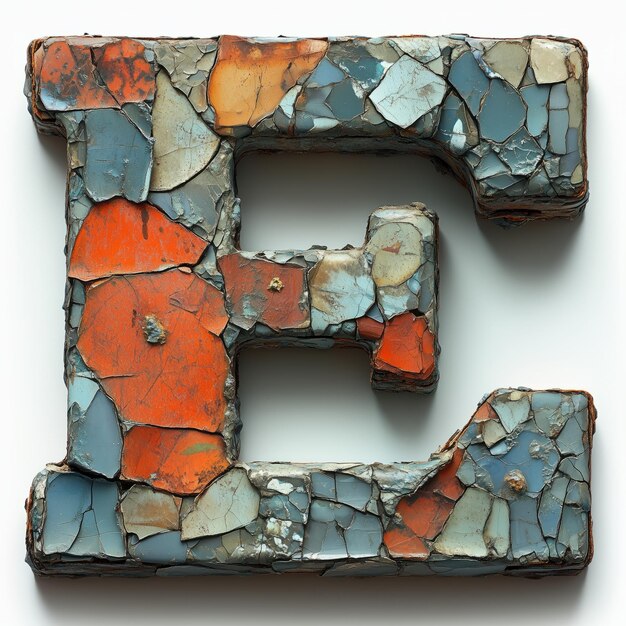 Rusty Metal Letter E with Cracked and Chipped Paint