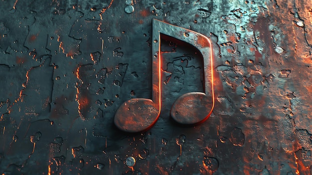 A rusty metal music note symbol on a textured background