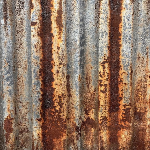 Photo rusty metal surface with weathered patina showing layers of peeling paint and corrosion in an outdoor setting