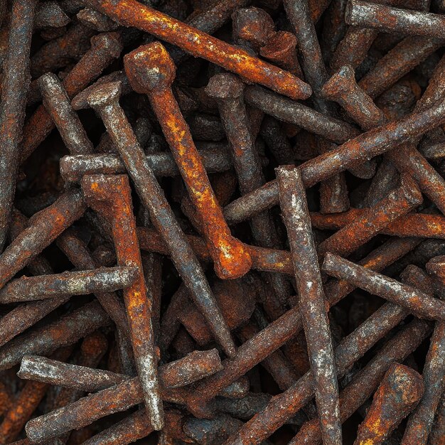 Photo rusty nails corroded with rough pitted surface