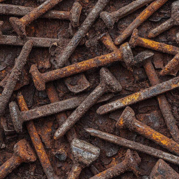 Photo rusty nails corroded with rough pitted surface