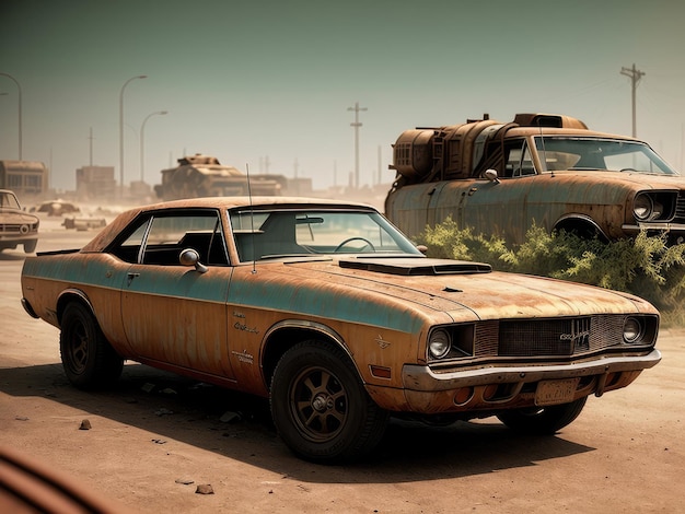 A rusty old car that is rusted and has the word thunder on it.