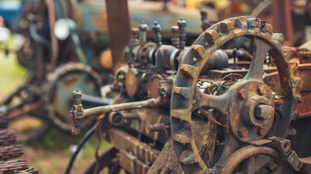 Photo rusty old machinery with prominent gears outdoors