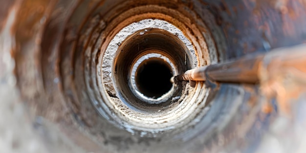 Photo rusty old sewer line with dirty iron cast pipe inside concept old infrastructure industrial decay metal pipes utility maintenance urban architecture