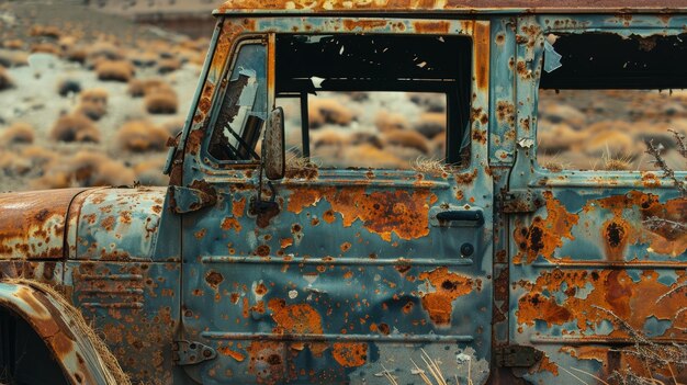 Rusty Old Truck Abandoned in a Desert Landscape