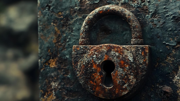 Rusty Padlock Attached to a Corroded Metal Surface