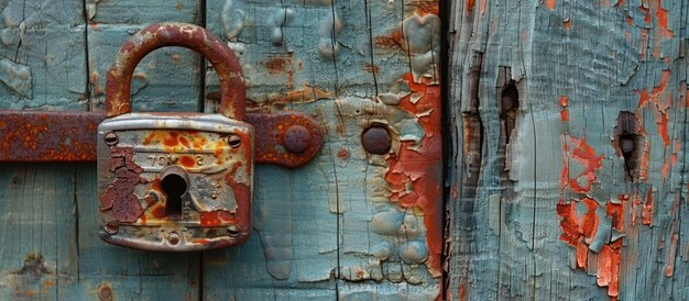 Photo rusty padlock on peeling paint