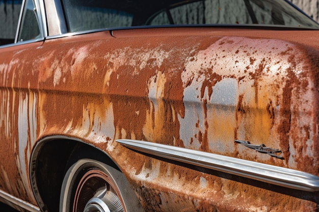 Photo rusty right wing of car