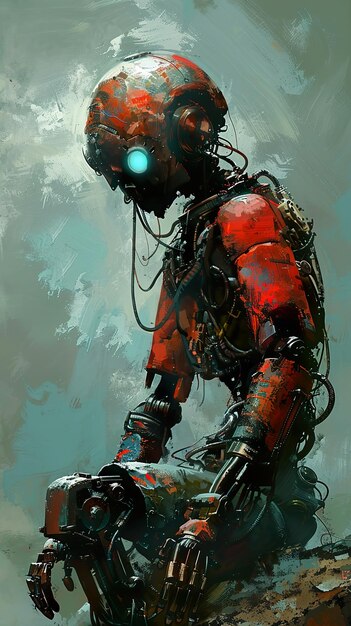 Photo rusty robot a digital painting of a futuristic android