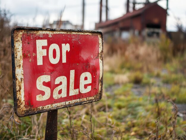 Photo rusty for sale sign in abandoned area