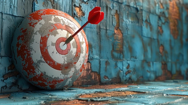 Rusty Target with a Red Dart in a Weathered Setting