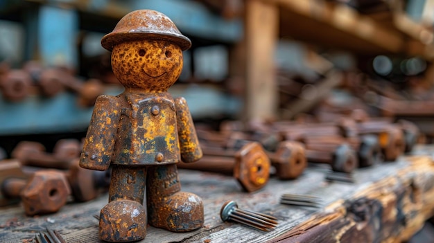 Rusty Toy Soldier Among Old Bolts