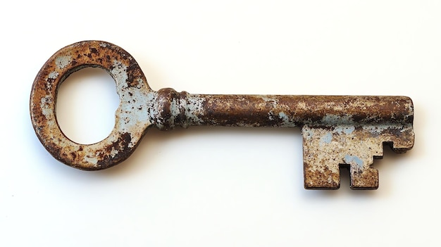 Photo a rusty vintage key isolated on a white background