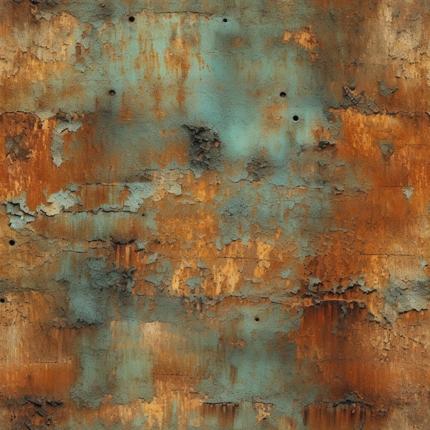 A rusty wall with a blue and brown paint that says'rust '