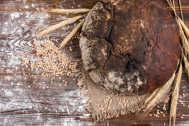 Rye bread on dark wooden