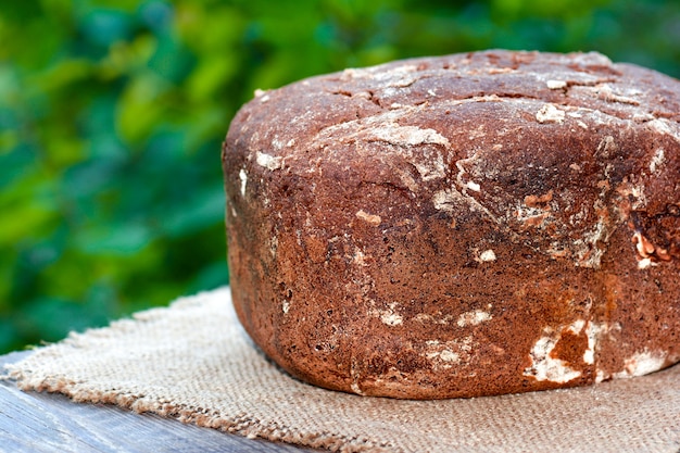 Rye bread on a wooden table