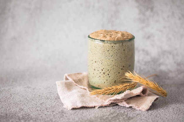 The rye leaven for bread is active Starter sourdough  fermented mixture of water and flour to use as leaven for bread baking The concept of a healthy diet