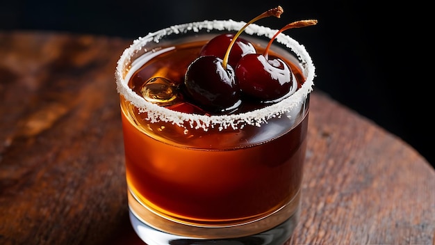 Rye Manhattan with cherries soaked in brandy