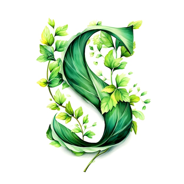 Photo s letter design with leaves on white background