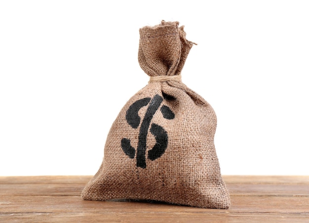 Sack with money on white background