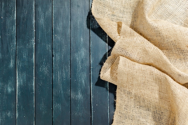 Sackcloth on wooden table