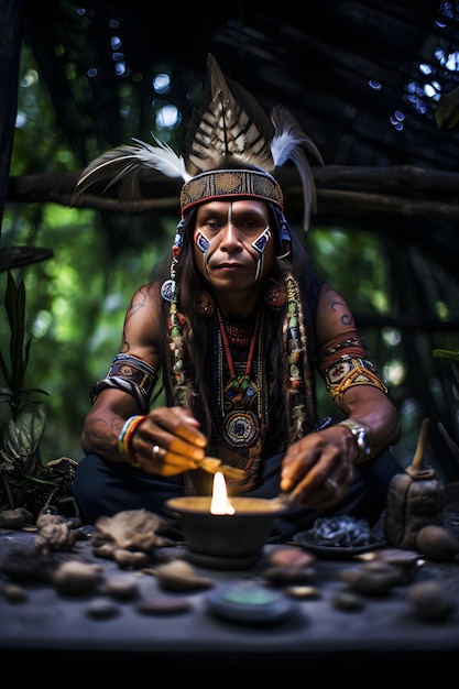 Sacred Ayahuasca Ceremony Shamanistic Rites in Rainforest Capturing Spirituality and Indigenous C