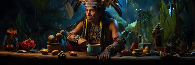 Sacred Ayahuasca Ceremony Shamanistic Rites in Rainforest Capturing Spirituality and Indigenous C