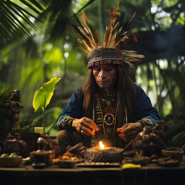 Sacred Ayahuasca Ceremony Shamanistic Rites in Rainforest Capturing Spirituality and Indigenous C