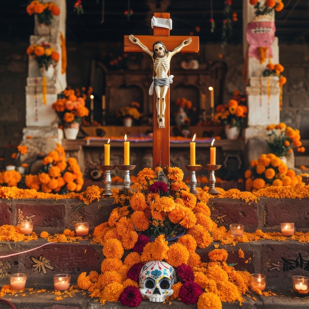 Sacred Crosses and Illuminated Altars Honoring Day of the Dead Traditions