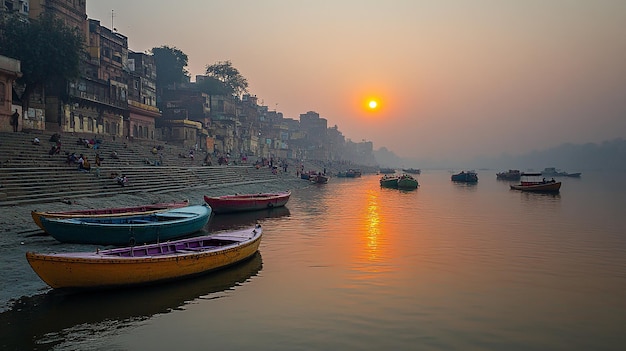 Photo the sacred ganges river at varanasi with ancient ghats