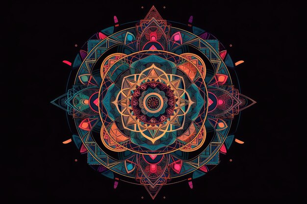 Sacred geometry mandala with intricate and colorful geometric patterns