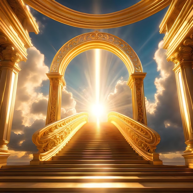 Sacred Journey on Angelic Stairs Ascending to Enlightened Paradise