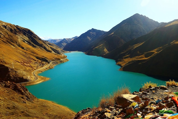 sacred lake in tibet landscape