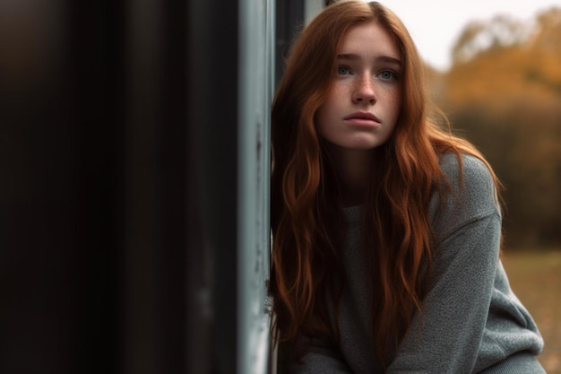 Photo sad and contemplative young woman