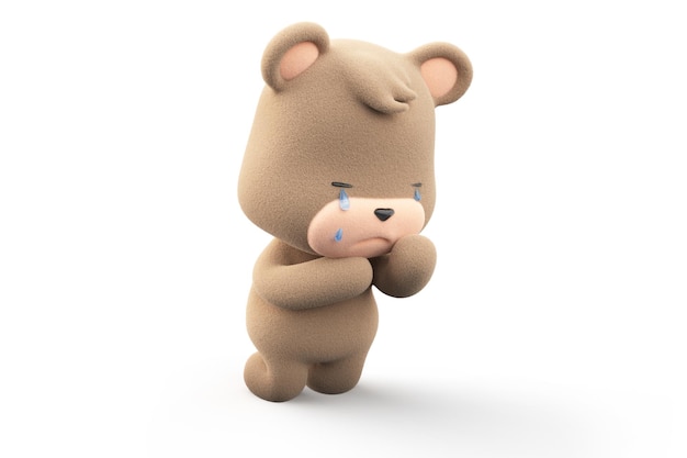 Sad and crying teddy bear Teddy bear with tear dripping isolated on white background 3D Render