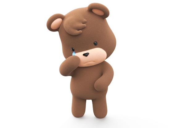 Sad and crying teddy bear Teddy bear with tear dripping isolated on white background 3D Render