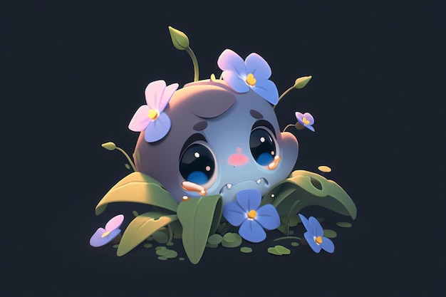 Sad cute face of a blue forgetmenot