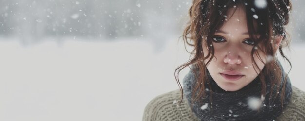 Photo sad girl in snow