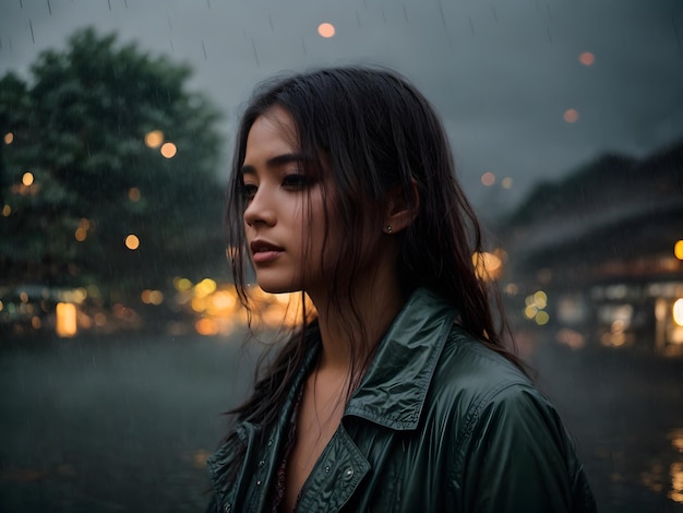 A sad and lonely girl in rain