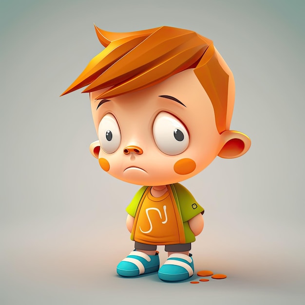 Sad schoolboy on colorful background 3D image Generative AI