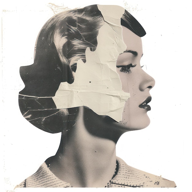 Sad woman collage cutouts photography portrait person