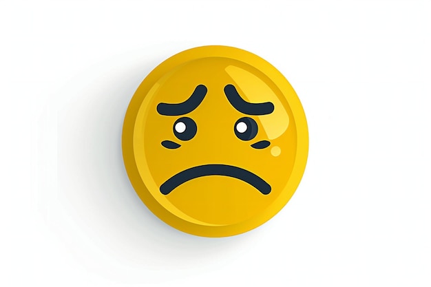 Photo sad yellow button isolated on white background emoticon with sad face