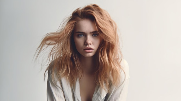 sad young woman has headache isolated on transparent white background