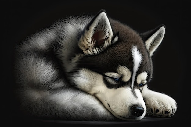 Saddened a husky dog sleeps