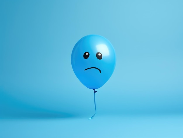 Photo a sadfaced blue balloon floating blue monday concept