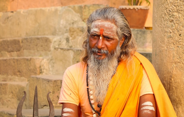 Sadhu at Varanasi Ghat, Uttar Pradesh, India