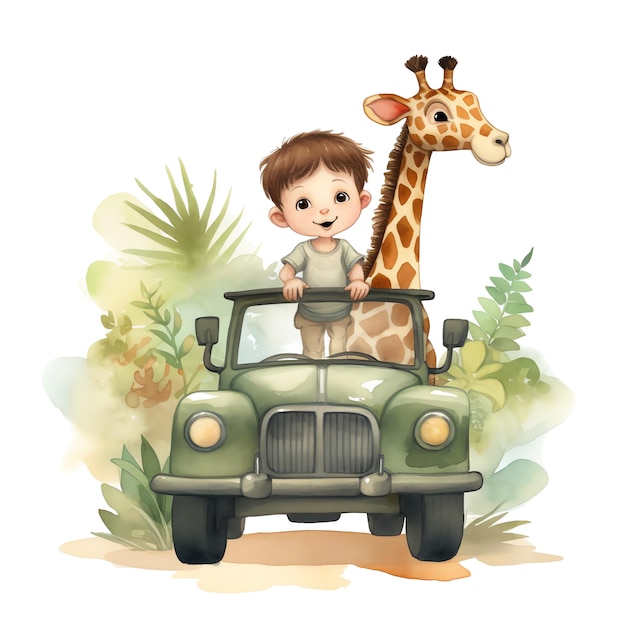 Safari Giraffe watercolor illustration safari animals clipart