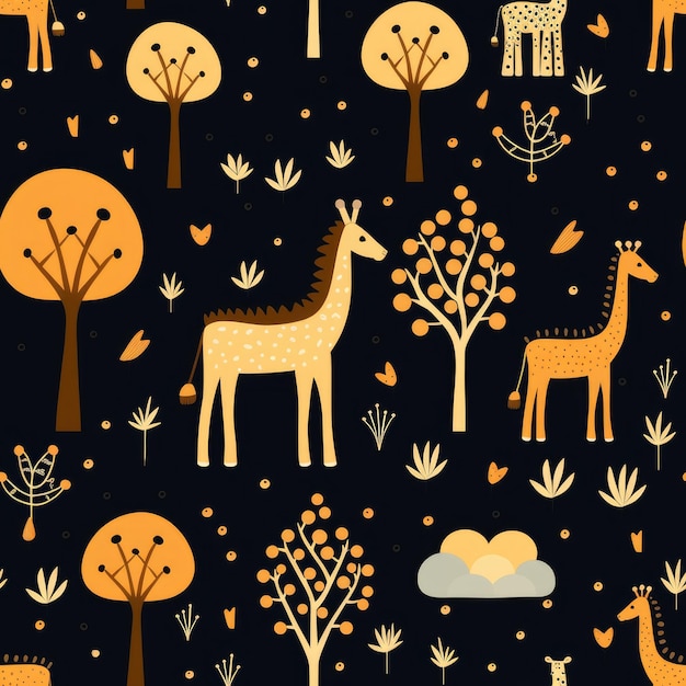 Safari lion giraffe seamless pattern