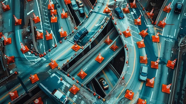 Photo safety first aerial view of a busy highway with traffic management