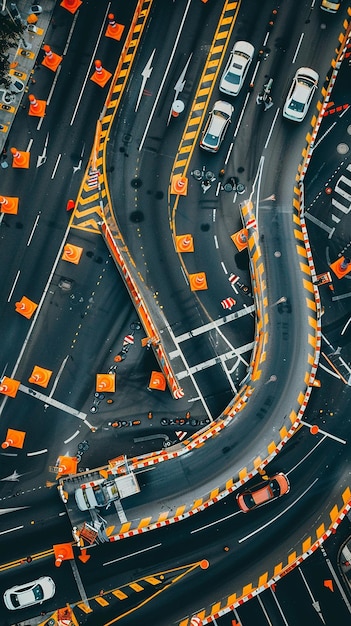 Safety First Aerial View of a Busy Highway with Traffic Management